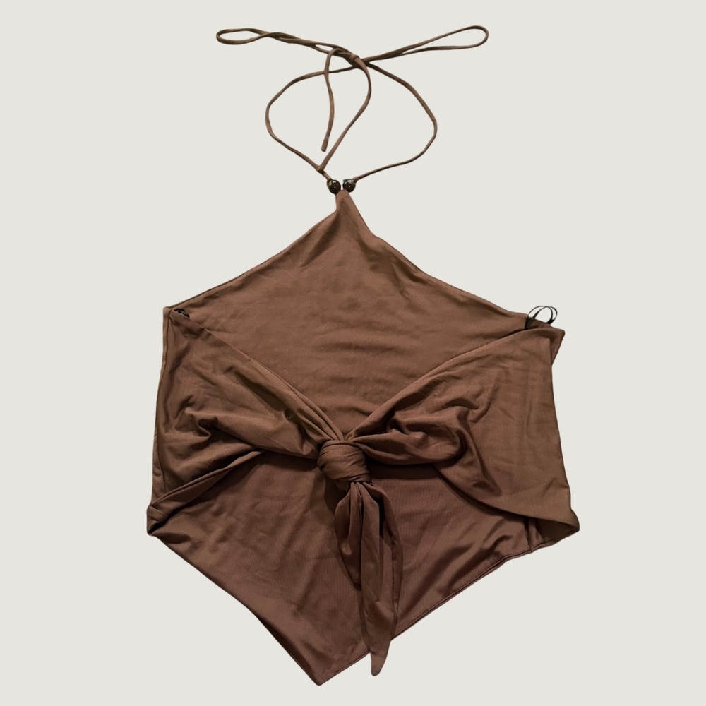Halter Top Medium Y2K Handkerchief Hem Polyester Blend Brown